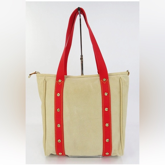 Louis Vuitton Tan Tote with Red Straps - Picture 2 of 16